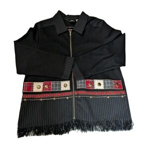 Vintage Sport Elle Patchwork Jacket XL Scottie Dog Pinstripe Fringe 90s Art...